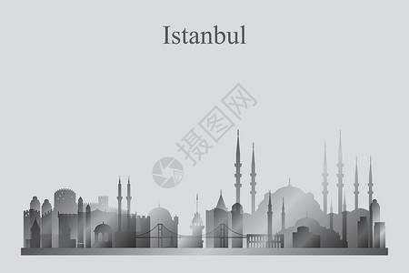 伊斯兰建筑伊斯坦布尔城市天空线灰度环形阴影设计图片