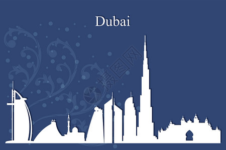 清真寺尖塔迪拜城市蓝色背景的天线光影设计图片