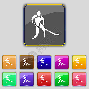 您最棒冬季运动 曲棍球图标符号 设置为您网站的11个彩色按钮 矢量设计图片