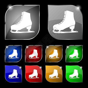 开机按钮滑冰图标标志 套与强光的十个五颜六色的按钮 韦克托设计图片