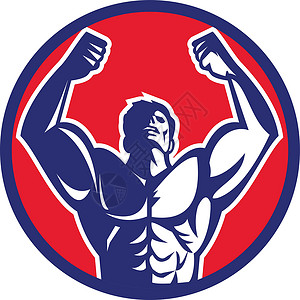 拳头形象健美运动员展示肌肉圈 Retr设计图片