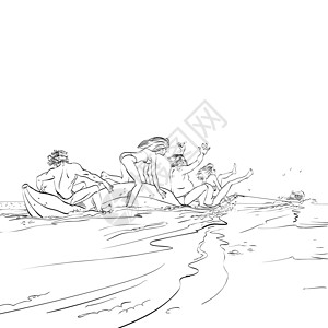 在水中游泳的人快乐的人在香蕉蟒蛇上玩得开心喜悦海浪假期游泳艺术时间生活插图男人吸引力设计图片