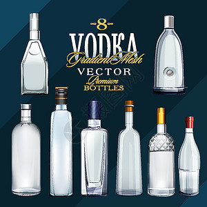 酒鬼花生米各种类型的伏特加酒瓶 它制作图案矢量酒精白色空白广告美食味道插图质量瓶子标准设计图片
