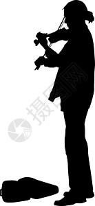 音乐家白色背景上的剪影街头小提琴手 矢量说明中提琴艺术家音乐会街道热情黑色插图细绳男性音乐设计图片