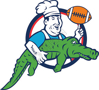 鳄鱼服装主厨扭动足球行运鳄鱼者圆环回转Retro设计图片