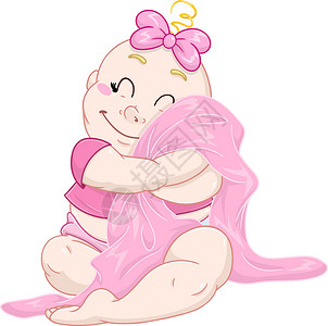 抱着包兔子可爱的小女孩抱着粉红色的毯子设计图片