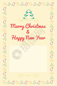 鞠躬行礼圣诞贺卡概念提供了一个框架和一个苍白的 gol新年野兔假期装饰金子丝带绘画庆典草图孩子们设计图片