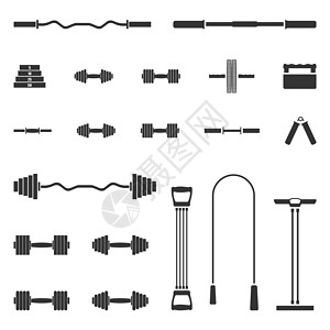 指接板一组运动设备 矢量说明扩展器重量指板力量培训师肌肉身体杠铃跳绳哑铃设计图片