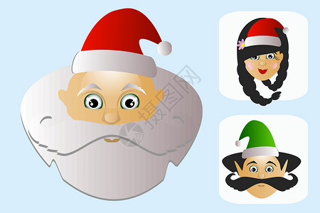 阔太太圣诞老人的圣像图标与精灵夫人一起使用简单的移动手机设计图片