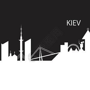 基辅市天际线黑色和白色 silhouett建筑景观建筑学房屋摩天大楼城市橙子全景教会雕像设计图片