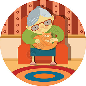 抱着衣服外婆和她的猫咪设计图片