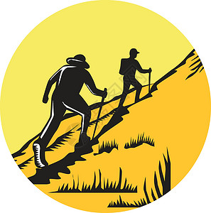 陡钻井爬上圣托车环木剪男性男人油毡背包帽子版画木刻艺术品远足者油毡块设计图片