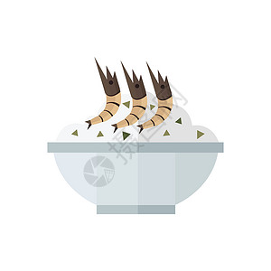 窝蛋牛肉蒸饭米饭和虾矢量眉毛设计图片