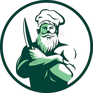厨师帽子刀子环形大刀十字长臂厨师艺术品插图男性胡须双臂胡子男人刀刃工人食品设计图片