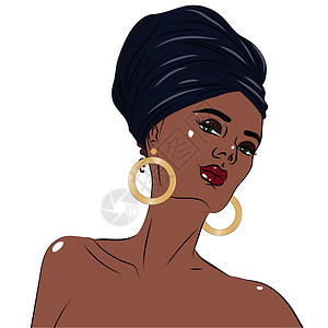 美国肌肉高端非洲裔美国黑人美女肖像女士头发卷曲女孩黑色皮肤发型理发沙龙插图设计图片