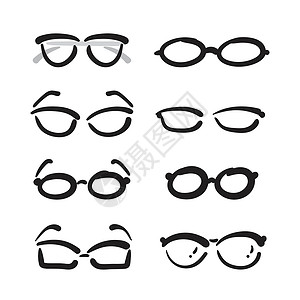 眼镜店铺在白色背景上画了一组矢量的手眼镜设计图片