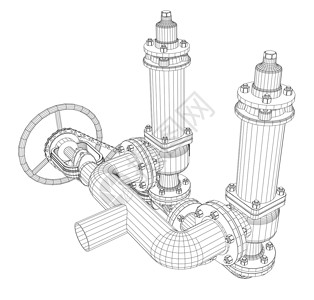 铜芯水管配件线框工业设备机阀力量对象龙头技术工程压力管子模型3d设计图片