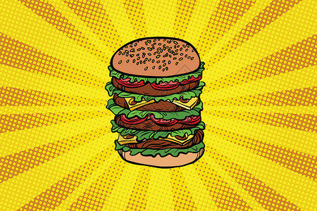 高油脂食物大汉堡快餐洋葱芝士牛肉流行音乐面包卡通片漫画垃圾插图包子设计图片