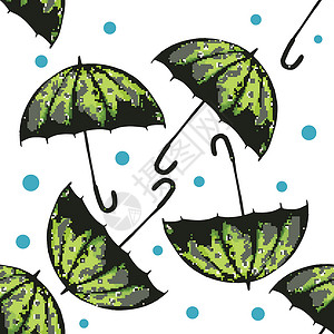 矢量无缝模式 配有绿色手画的雨伞高清图片