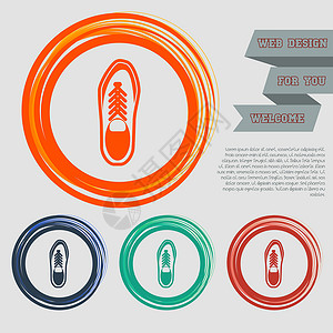 开机按钮红 蓝 绿 橙色按钮上的低鞋图标 用于网站和用空间文字设计 矢量设计图片