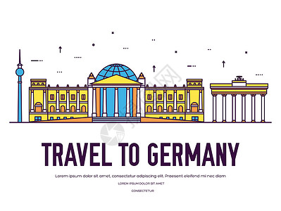 柏林建筑德国国家旅行地点和地貌的假期 一套建筑 项目 自然背景概念 人口分布式传统种族平板 轮廓 细线图标;以及设计图片