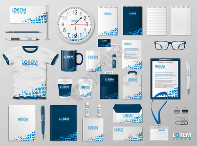 眼镜店铺企业品牌标识模板设计 现代文具样机蓝色 适合您品牌的商务风格文具和文档 矢量图设计图片
