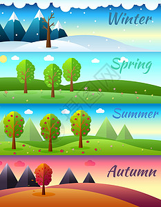 秋天的果园自然生态背景上的天气季节图标 矢量平面设计概念彩虹日落气候图表叶子生长降雪花园空气山脉设计图片