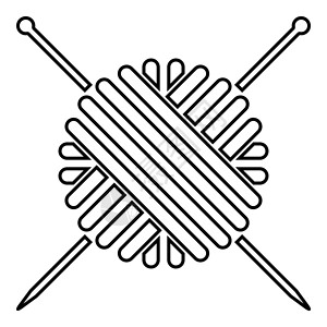 羊毛纱球和针织针图标黑色插图平面样式简单图像绳索拼接辐条工艺手工业旋转细绳针织品线索衣服设计图片