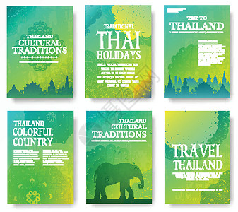 旅游推介会一套泰国国家装饰插图概念 艺术传统海报书海报抽象长椅图案元素 矢量装饰民族贺卡或请柬设计设计图片