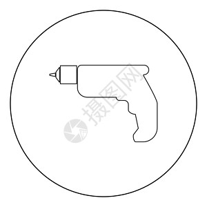 圆圈中的黑颜色手钻图标乐器维修力量工业钻孔机械黑色木工机器圆形设计图片