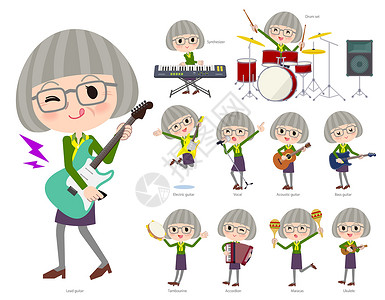 老人家绿色衬衫老女人流行音乐设计图片