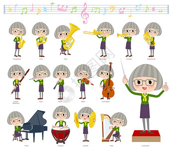 老人家绿衬衫老妇人经典音乐设计图片