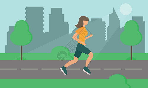 春天跑步女孩女人在城市公园的路上跑 向量设计图片