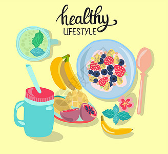 健康早餐素材以健康早餐用手画插图设计图片