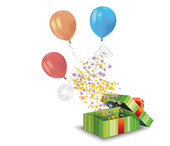 礼物装饰元素逼真的空中飞行五颜六色的气球与反射 礼品盒和透明背景上的五彩纸屑 生日派对或气球贺卡设计元素的节日装饰元素 向量设计图片