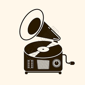 唱片图标素材带标签的留声机黑胶唱片 音乐收藏 老技术复古音效设计设计图片
