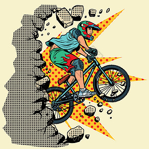骑自行车的人极限运动破墙高清图片