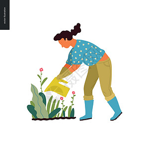 苗床人们夏天园丁地面蔬菜手绘农民手套靴子菜地工作涂鸦叶子设计图片