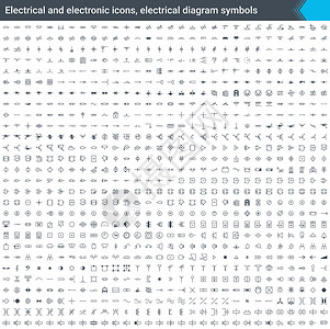 电气和电子图标电气图符号 电路图元素 在白色背景上隔离的斯托克矢量图标背景图片