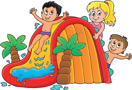 两个孩子玩滑梯孩子们在水幻灯片主题图1中设计图片