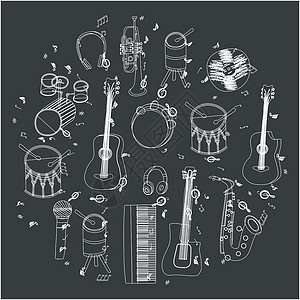 乐器元素白手把乐器画在圆圈设计图片
