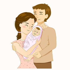 母亲拥抱孩子卡通家庭幸福 母亲 父亲和女儿设计图片