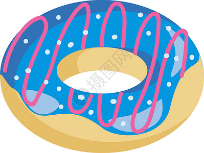 草莓味甜甜圈带有蓝色奶油矢量或彩色插图的甜甜圈设计图片