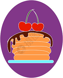 巧克力樱桃慕斯顶部有樱桃的巧克力煎饼插画矢量 o设计图片