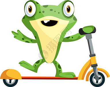 骑小电驴快乐的小青蛙骑在滑板车上插图矢量 w设计图片