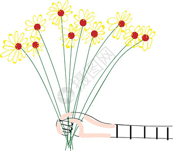 四川黄心油桃一手握着一束黄花花的画像摘要设计图片