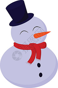 戴围巾小雪人一个可爱的小雪人 在帽子和围巾矢量或颜色插图中设计图片