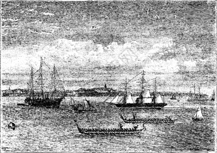 新西兰海洋1890年代的奥克兰港 新西兰 古代雕刻海洋运输商业奇异果艺术绘画蚀刻贸易船舶血管设计图片