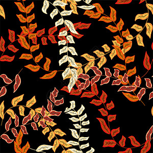 树枝叶子装饰带叶无缝图案的热带树枝情调织物草本植物植物花园季节枝条农业绘画森林设计图片