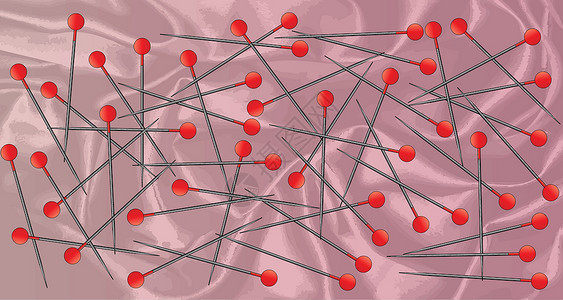 红色缝制针刺圆形艺术插图别针绘画棉布塑料收藏材料丝绸设计图片